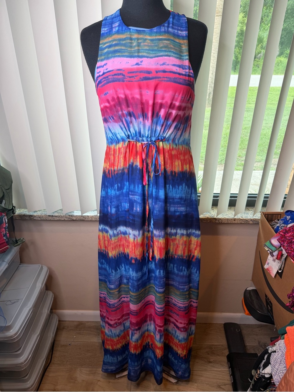 Betsey Johnson maxi dress multi color horizontal tie-dye stripe pattern Size 6